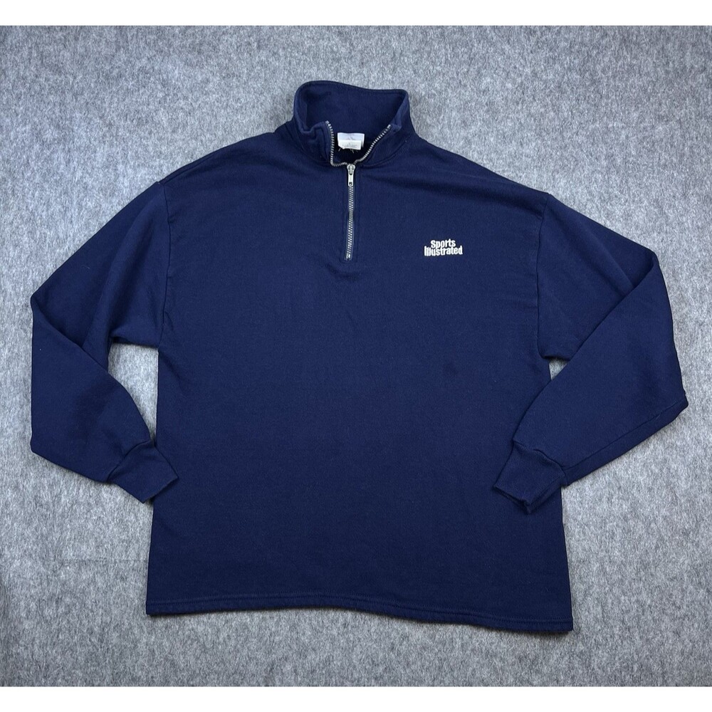 Vintage Sports Illustrated Men's Quarter Zip Sweater Navy Blue Fleece Size XL